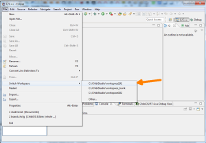 File->Switch Workspace File->Switch Workspace